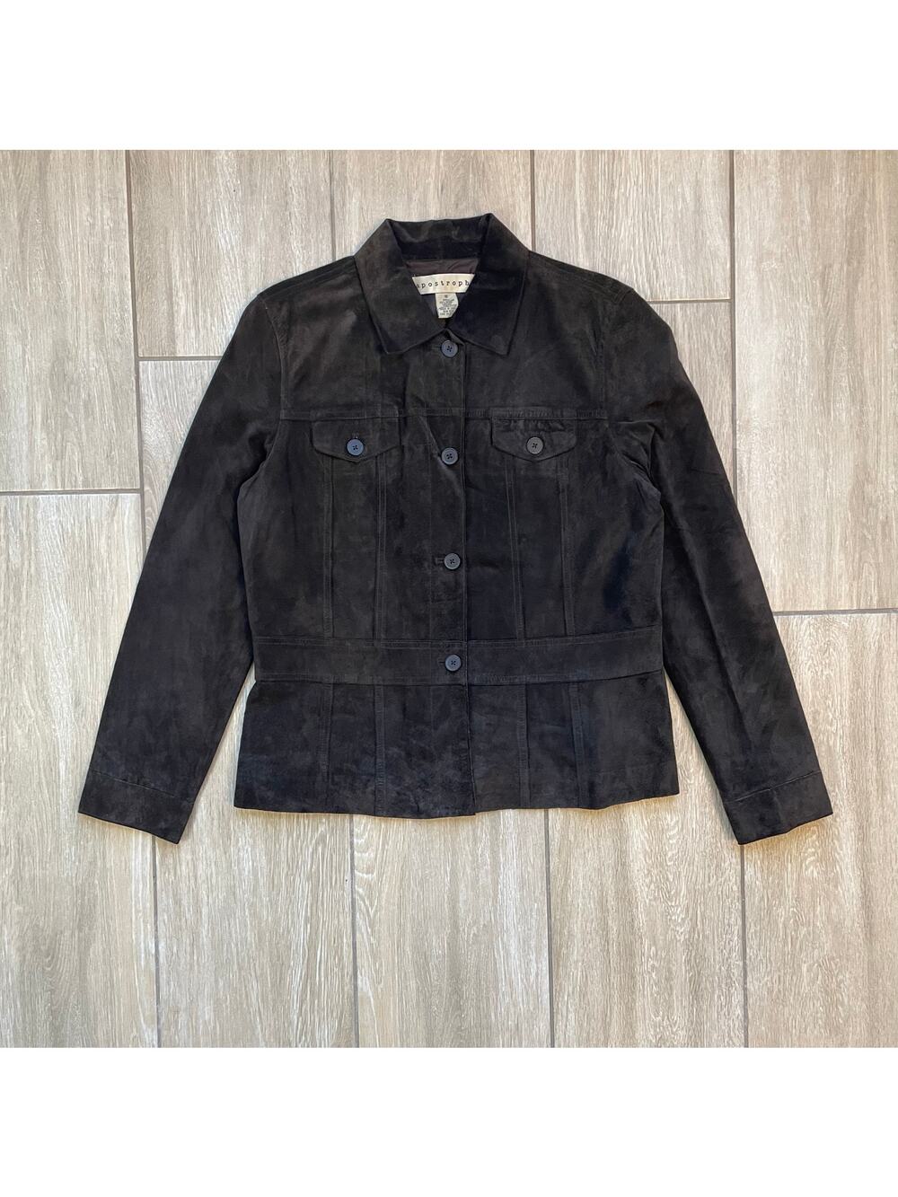 Apostrophe Genuine Leather Jacket Women's 16 Brown Button Front Y2K Leather